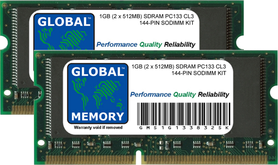 1GB (2 x 512MB) SDRAM PC133 133MHz 144-PIN SODIMM MEMORY RAM KIT FOR ADVENT LAPTOPS/NOTEBOOKS